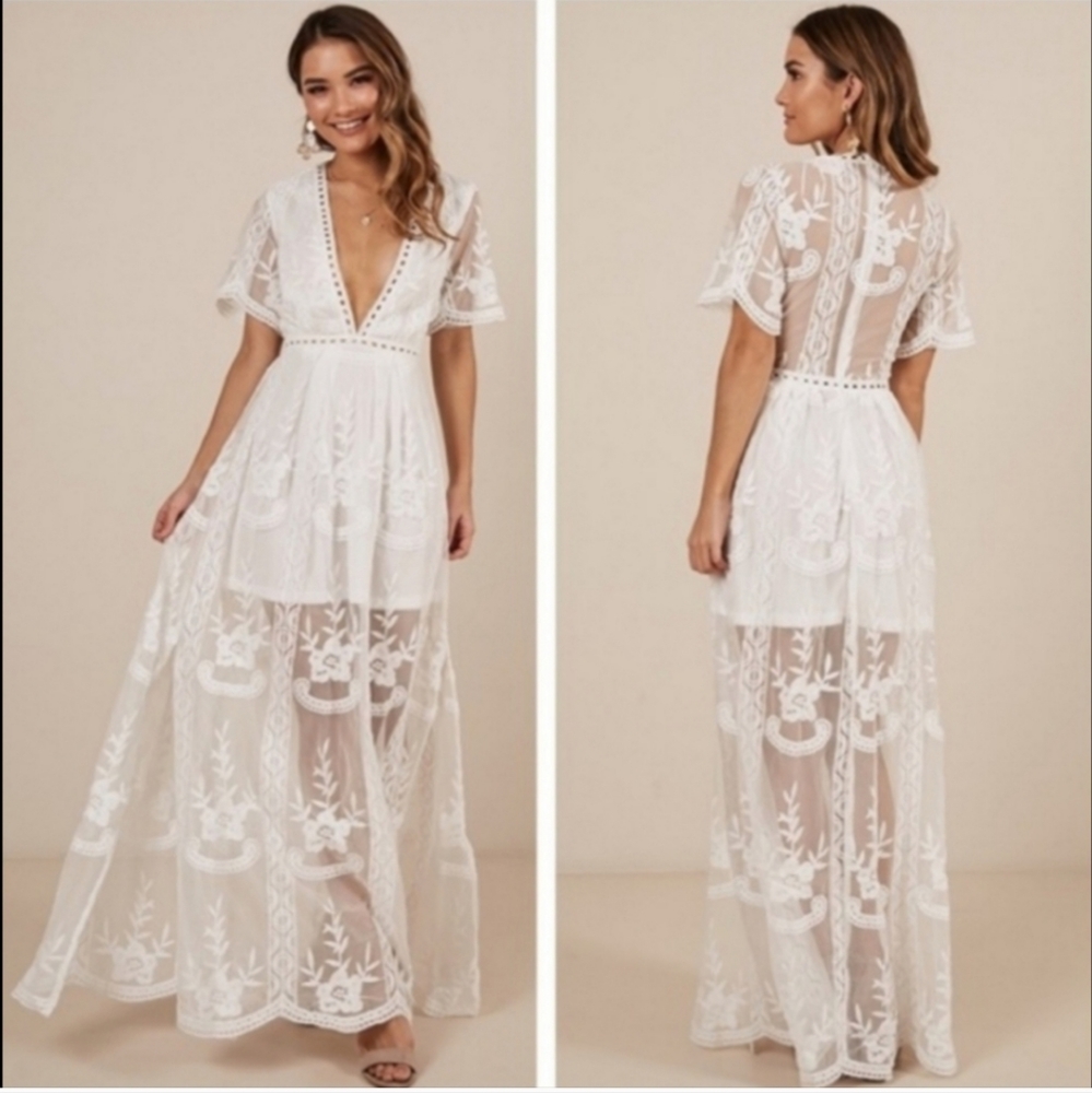 White Boho Beach Engagement Wedding Romper Dress